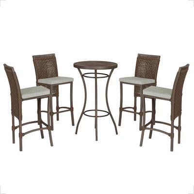 Mesa Bistrô 4 Banquetas Roma Marrom Corda Náutica 3 Trama Marrom