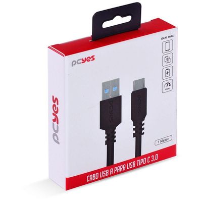 Cabo Para Celular Smartphone Usb Tipo C Para Usb A 3.0 1 Metro Preto - P3uacp-1