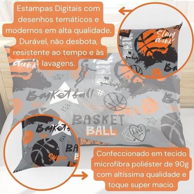 Porta Travesseiro Fronha Avulsa Estampada Basquete 70cm X 50cm - Digital Juvenil Infantil Moderno Decorativo Esporte