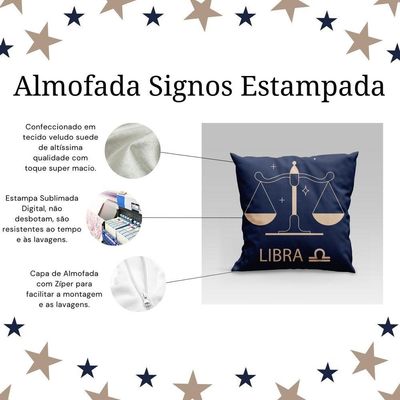 Capa De Almofada Estampada Signos Do Zodíaco Em Veludo Suede 45cm X 45cm - Decoração Astrologia Horóscopo Cor Libra