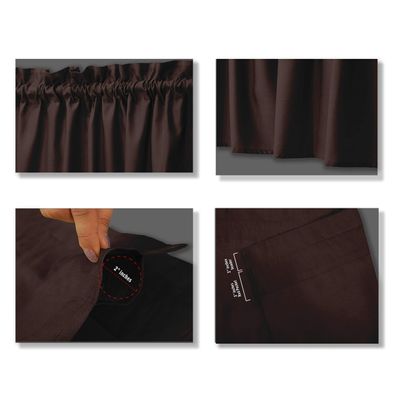 Bandô de Algodão Lisa com Bolso para Varão, Meia Cortina Decorativa para Janela da Cozinha - Vargottam 91,4 Cm (L) × 76,2 Cm (C) – 2 Painéis / Marrom