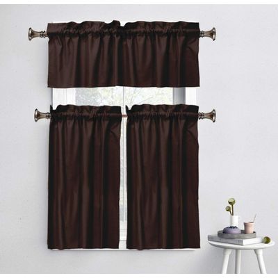 Bandô de Algodão Lisa com Bolso para Varão, Meia Cortina Decorativa para Janela da Cozinha - Vargottam 91,4 Cm (L) × 76,2 Cm (C) – 2 Painéis / Marrom