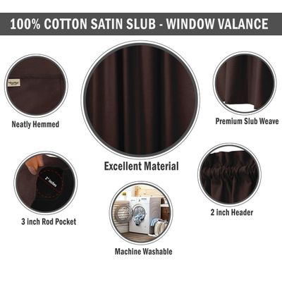 Bandô de Algodão Lisa com Bolso para Varão, Meia Cortina Decorativa para Janela da Cozinha - Vargottam 91,4 Cm (L) × 76,2 Cm (C) – 2 Painéis / Marrom