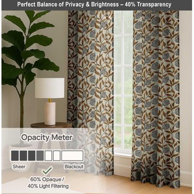 Cortinas de Algodão Extra Longas - Tetos Altos/Portas Francesas - Filtrantes, Bolso/Abas Traseiras p/ Varão, 2 Painéis - Folhas - Vargottam 132,08 Cm (L) × 160,02 Cm (C) / Bege