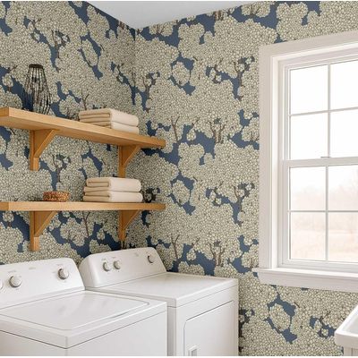 Revestimento Vinílico Autoadesivo Branco, Estampa Floral de Copa, Mural Estilo Asiático para Banheiro, Lavanderia e Closet - S4Sassy 63,5 cm (L) × 152,4 cm (C) / Branco - Vinil Texturizado