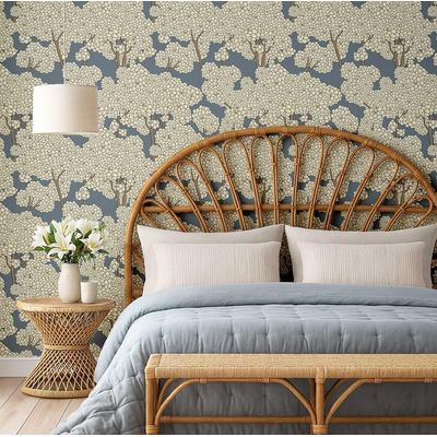 Revestimento Vinílico Autoadesivo Branco, Estampa Floral de Copa, Mural Estilo Asiático para Banheiro, Lavanderia e Closet - S4Sassy 63,5 cm (L) × 152,4 cm (C) / Branco - Vinil Texturizado