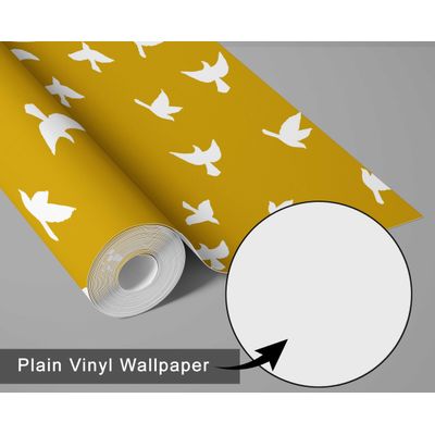 Papel de Parede Pássaros Voando Amarelo, Vinil Autoadesivo Decorativo, Revestimento DIY Fácil para Quarto, Sala e Ambientes - S4Sassy 63,5 cm (L) × 609,6 cm (C) / Amarelo - Vinil Texturizado