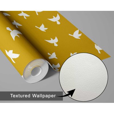 Papel de Parede Pássaros Voando Amarelo, Vinil Autoadesivo Decorativo, Revestimento DIY Fácil para Quarto, Sala e Ambientes - S4Sassy 63,5 cm (L) × 609,6 cm (C) / Amarelo - Vinil Texturizado