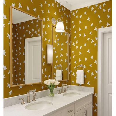 Papel de Parede Pássaros Voando Amarelo, Vinil Autoadesivo Decorativo, Revestimento DIY Fácil para Quarto, Sala e Ambientes - S4Sassy 63,5 cm (L) × 609,6 cm (C) / Amarelo - Vinil Texturizado