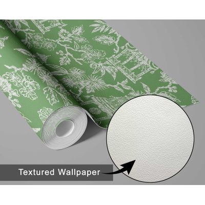 Jardim do Templo Papel de Parede Estilo Asiático Autoadesivo, Revestimento Decorativo, DIY Fácil para Quarto e Sala - Verde - S4Sassy 63,5 cm (L) × 609,6 cm (C) / Verde - Vinil Texturizado