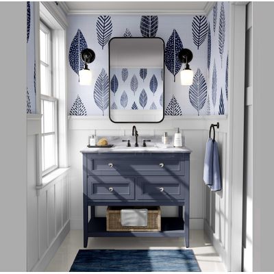 Papel de Parede Autoadesivo Removível com Estampa de Folhas Azuis Estilizadas, Destaque para Entrada e Decoração de Escritório - S4sassy 63,5 cm (L) × 914,4 cm (C) / Azul - Vinil Liso