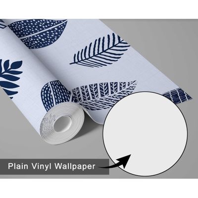 Papel de Parede Autoadesivo Removível com Estampa de Folhas Azuis Estilizadas, Destaque para Entrada e Decoração de Escritório - S4sassy 63,5 cm (L) × 914,4 cm (C) / Azul - Vinil Liso