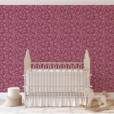Papel de Parede Autoadesivo Decorativo Estampa Rústica de Ramo de Papoula Vinil Contact Impermeável Rosa Removível Quarto e Sala - S4sassy 63,5 cm (L) × 152,4 cm (C) / Rosa - Vinil Texturizado