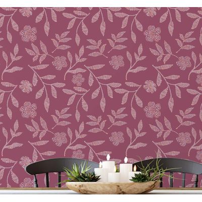 Papel de Parede Autoadesivo Decorativo Estampa Rústica de Ramo de Papoula Vinil Contact Impermeável Rosa Removível Quarto e Sala - S4sassy 63,5 cm (L) × 152,4 cm (C) / Rosa - Vinil Texturizado