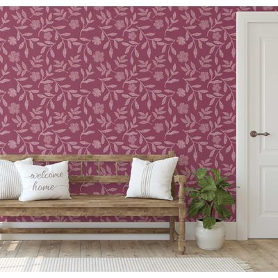 Papel de Parede Autoadesivo Decorativo Estampa Rústica de Ramo de Papoula Vinil Contact Impermeável Rosa Removível Quarto e Sala - S4sassy 63,5 cm (L) × 152,4 cm (C) / Rosa - Vinil Texturizado