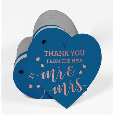 Tag de Papel para Lembrancinha de Casamento 'Obrigado' em Foil para Pendurar - Inkdotpot 100 Etiquetas Metalizadas / Azul - Ouro Rosé