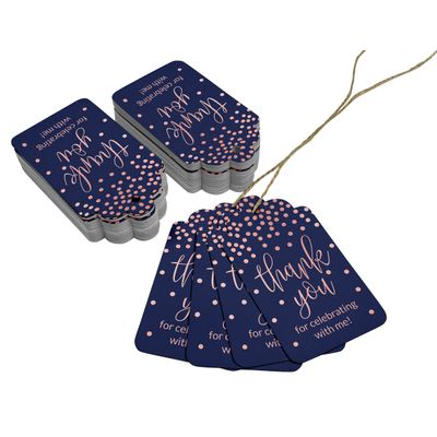 Etiquetas de Papel para Lembrancinha de Aniversário 'Thank You For Celebrating With Me' em Foil para Pendurar - Inkdotpot 50 Etiquetas Metalizadas / Azul - Ouro Rosé