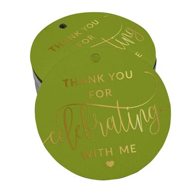 Etiquetas de Papel Penduradas para Lembrancinhas de Aniversário 'Obrigado por Celebrar Comigo' com Foil - Inkdotpot 50 Etiquetas Metalizadas / Verde - Prata