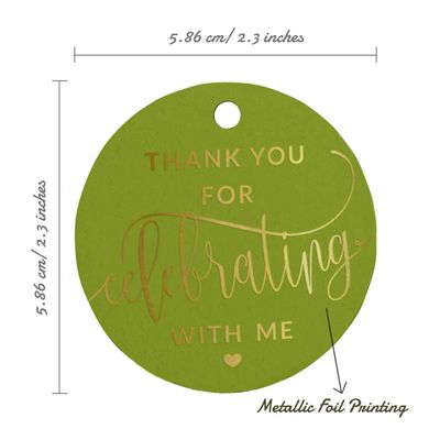 Etiquetas de Papel Penduradas para Lembrancinhas de Aniversário 'Obrigado por Celebrar Comigo' com Foil - Inkdotpot 50 Etiquetas Metalizadas / Verde - Prata