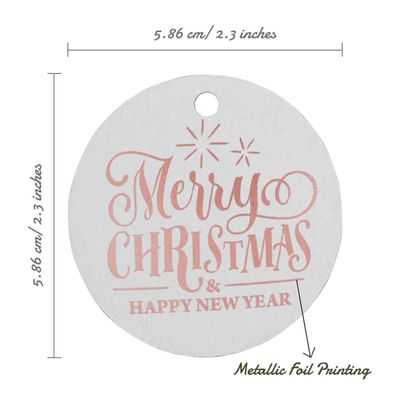 Etiquetas de Papel para Pendurar em Lembrancinhas com Texto 'Feliz Natal e Feliz Ano Novo' em Metalizado - Inkdotpot 100 Etiquetas Metalizadas / Branco - Ouro Rosé