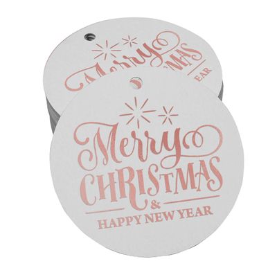 Etiquetas de Papel para Pendurar em Lembrancinhas com Texto 'Feliz Natal e Feliz Ano Novo' em Metalizado - Inkdotpot 100 Etiquetas Metalizadas / Branco - Ouro Rosé