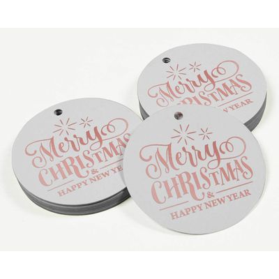 Etiquetas de Papel para Pendurar em Lembrancinhas com Texto 'Feliz Natal e Feliz Ano Novo' em Metalizado - Inkdotpot 100 Etiquetas Metalizadas / Branco - Ouro Rosé