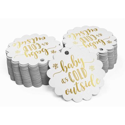 Etiquetas de Papel Metalizado 'Baby It's Cold Outside' para Lembrancinhas de Chá de Bebê - Inkdotpot 100 Etiquetas Metalizadas / Branco - Ouro Rosé