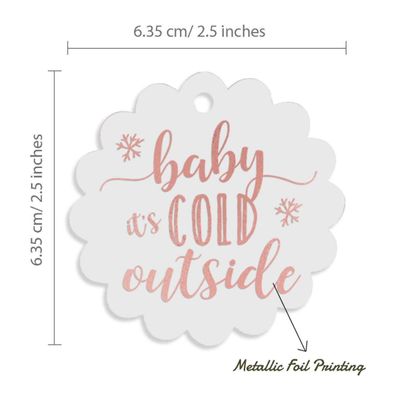 Etiquetas de Papel Metalizado 'Baby It's Cold Outside' para Lembrancinhas de Chá de Bebê - Inkdotpot 100 Etiquetas Metalizadas / Branco - Ouro Rosé