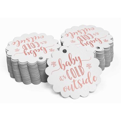 Etiquetas de Papel Metalizado 'Baby It's Cold Outside' para Lembrancinhas de Chá de Bebê - Inkdotpot 100 Etiquetas Metalizadas / Branco - Ouro Rosé