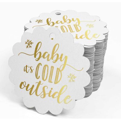 Etiquetas de Papel Metalizado 'Baby It's Cold Outside' para Lembrancinhas de Chá de Bebê - Inkdotpot 100 Etiquetas Metalizadas / Branco - Ouro Rosé