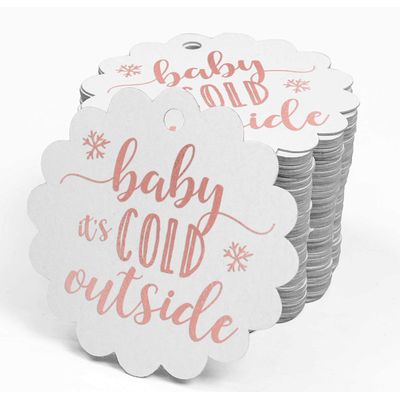 Etiquetas de Papel Metalizado 'Baby It's Cold Outside' para Lembrancinhas de Chá de Bebê - Inkdotpot 100 Etiquetas Metalizadas / Branco - Ouro Rosé