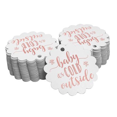 Etiquetas de Papel Metalizado 'Baby It's Cold Outside' para Lembrancinhas de Chá de Bebê - Inkdotpot 100 Etiquetas Metalizadas / Branco - Ouro Rosé