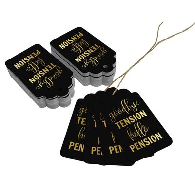 Etiquetas de Papel para Pendurar com Foil 'Adeus Tensão, Olá Aposentadoria' para Lembrancinhas - Inkdotpot 100 Etiquetas Metalizadas / Preto - Dourado