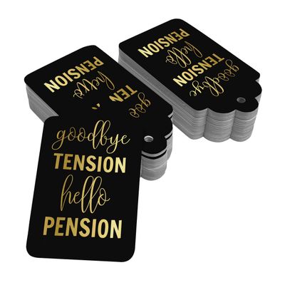 Etiquetas de Papel para Pendurar com Foil 'Adeus Tensão, Olá Aposentadoria' para Lembrancinhas - Inkdotpot 100 Etiquetas Metalizadas / Preto - Dourado