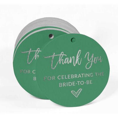 Etiquetas de Papel Metalizadas Obrigada por Celebrar a Futura Noiva para Lembrancinhas do Chá de Noiva - Inkdotpot 100 Etiquetas Metalizadas / Verde - Prata