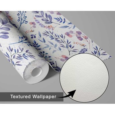 Papel de Parede Vinílico Autoadesivo Botânico Azul com Folhas Aquareladas, Decoração DIY Fácil para Quarto e Sala - S4Sassy 63,5 cm (L) × 304,8 cm (C) / Azul - Vinil Texturizado