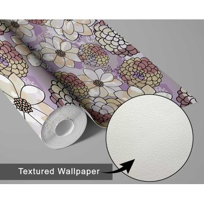 Papel de Parede Autoadesivo Decorativo Roxo, Flor de Pêssego Pastel, Vinílico Impermeável, Removível p/ Inquilinos, Quarto/Sala - S4sassy 63,5 cm (L) × 304,8 cm (C) / Roxo - Vinil Texturizado