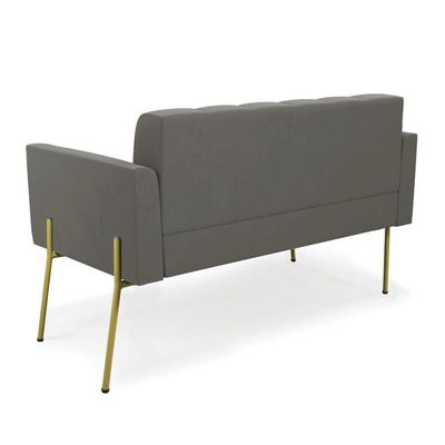 Sofá Namoradeira E 2 Poltronas Pé De Ferro Dourado Elisa Suede D03 - D'rossi Cor Grafite