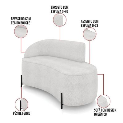 Sofá 2 Lugares Orgânico 140cm Pé Ferro Preto Morgan Bouclê Cinza