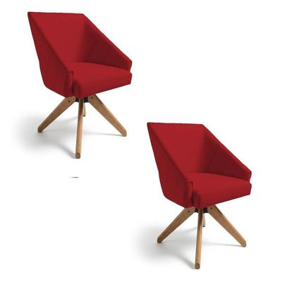 Kit 2 Poltronas Giratórias Alana Suede Vermelho Base De Madeira - Pallazio