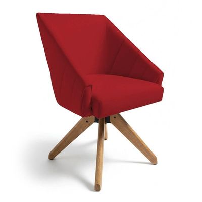 Kit 2 Poltronas Giratórias Alana Suede Vermelho Base De Madeira - Pallazio