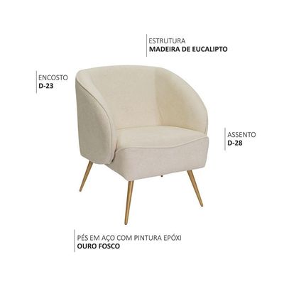 Poltrona Para Sala De Estar Agnes Pés Aço Ouro Fosco Bouclé Off White - Nexta Casa