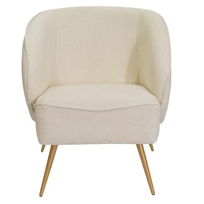Poltrona Para Sala De Estar Agnes Pés Aço Ouro Fosco Bouclé Off White - Nexta Casa