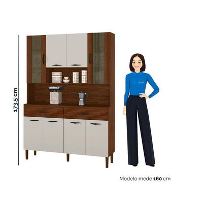 Armário de Cozinha Golden 8 Portas 2 Gavetas MDF 121,4 cm Nogueira Off White
