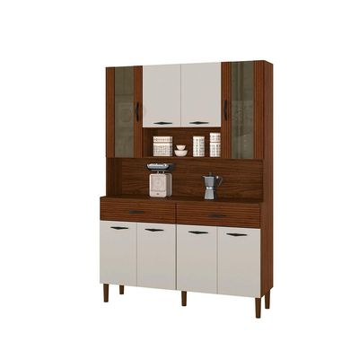 Armário de Cozinha Golden 8 Portas 2 Gavetas MDF 121,4 cm Nogueira Off White