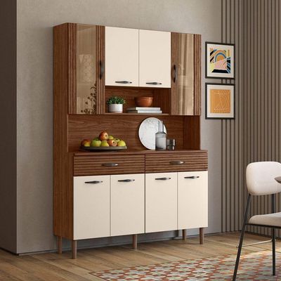 Armário de Cozinha Golden 8 Portas 2 Gavetas MDF 121,4 cm Nogueira Off White