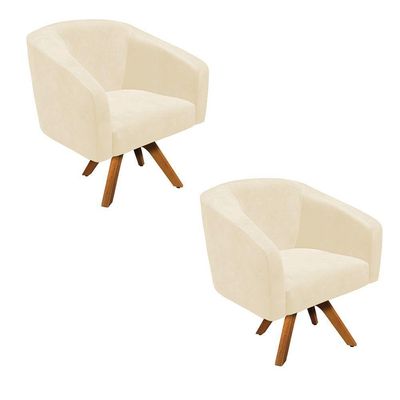 Kit 2 Poltronas Decorativas Stella Giratória Couro Sintético Marrom D'Rossi