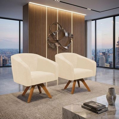 Kit 2 Poltronas Decorativas Stella Giratória Couro Sintético Marrom D'Rossi