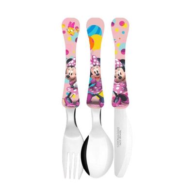 Kit Refeição Infantil Minnie Disney 6 Peças Prato, Tigela, Copo 3d E Talheres