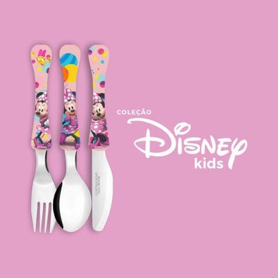 Kit Refeição Infantil Minnie Disney 6 Peças Prato, Tigela, Copo 3d E Talheres